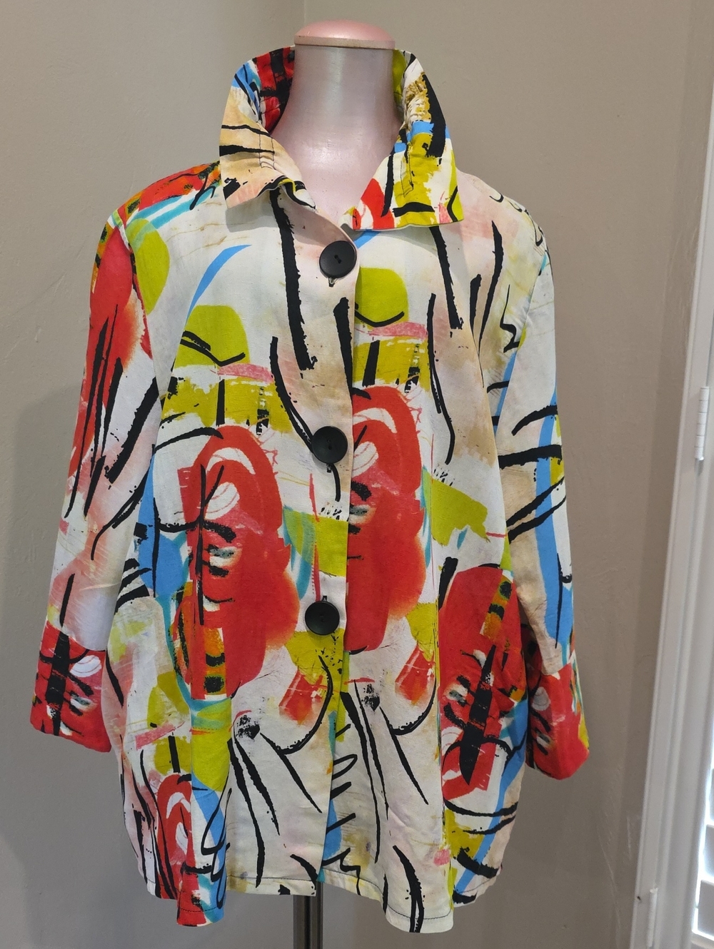 Vintage Abstract Artsy Lightweight Women Large Poet Blouse or Jacket